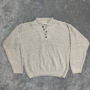 Vtg Eddie Bauer Henley Pullover Sweater Mens Small S USA Beige Tan Button Knit